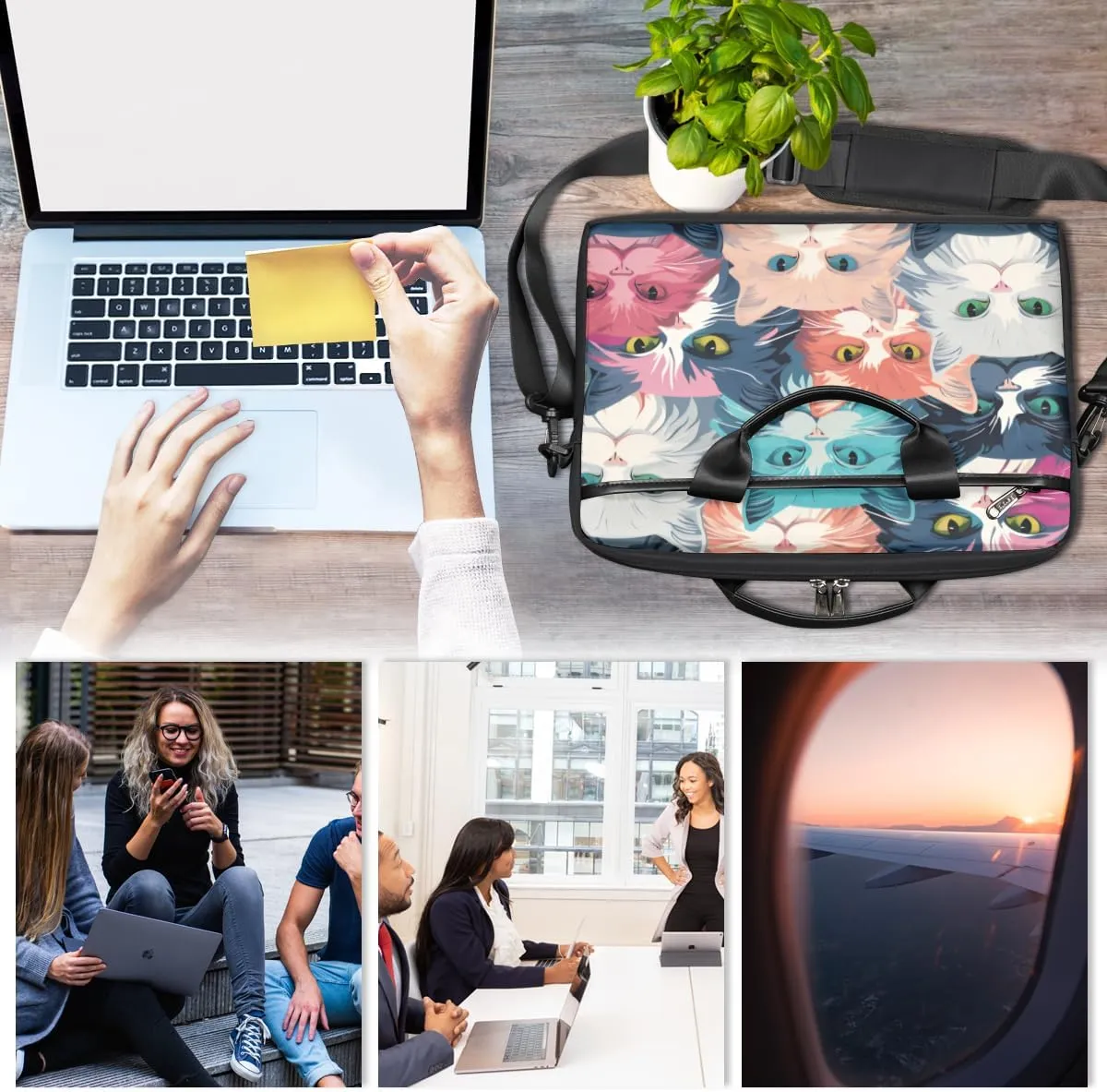 Kitty Laptop Bag for Men Women 13-15 Inch Case Bags Sleeve Shoulder with Anti Slip Removable The Pad Straps(15x1x11inches)