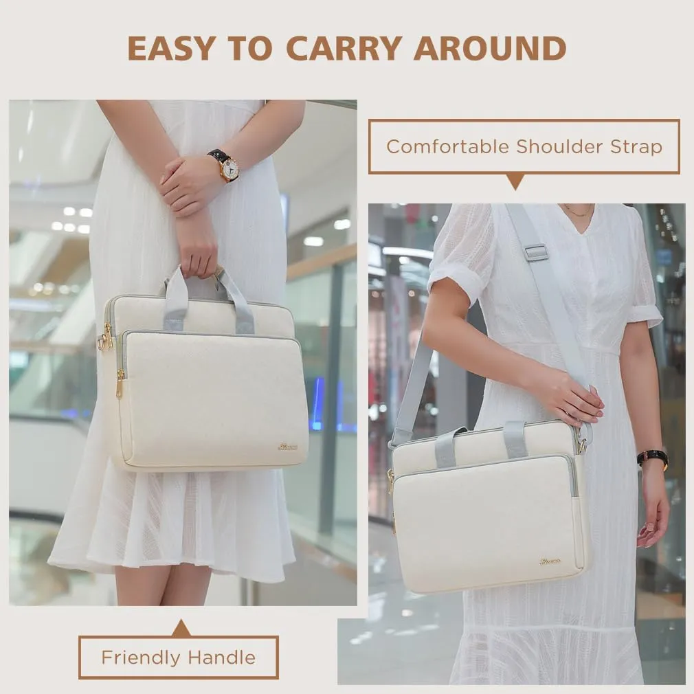 KIZUNA Laptop Sleeve Case 14 Inch Computer Shoulder Bag for 15" MacBook air M3 M2/Lenovo IdeaPad Slim 3i/IdeaPad Flex 5/15.4 MacBook Pro/14 Yoga Slim Pro X/14.4" Surface Laptop Studio 2/HP/Dell,Beige