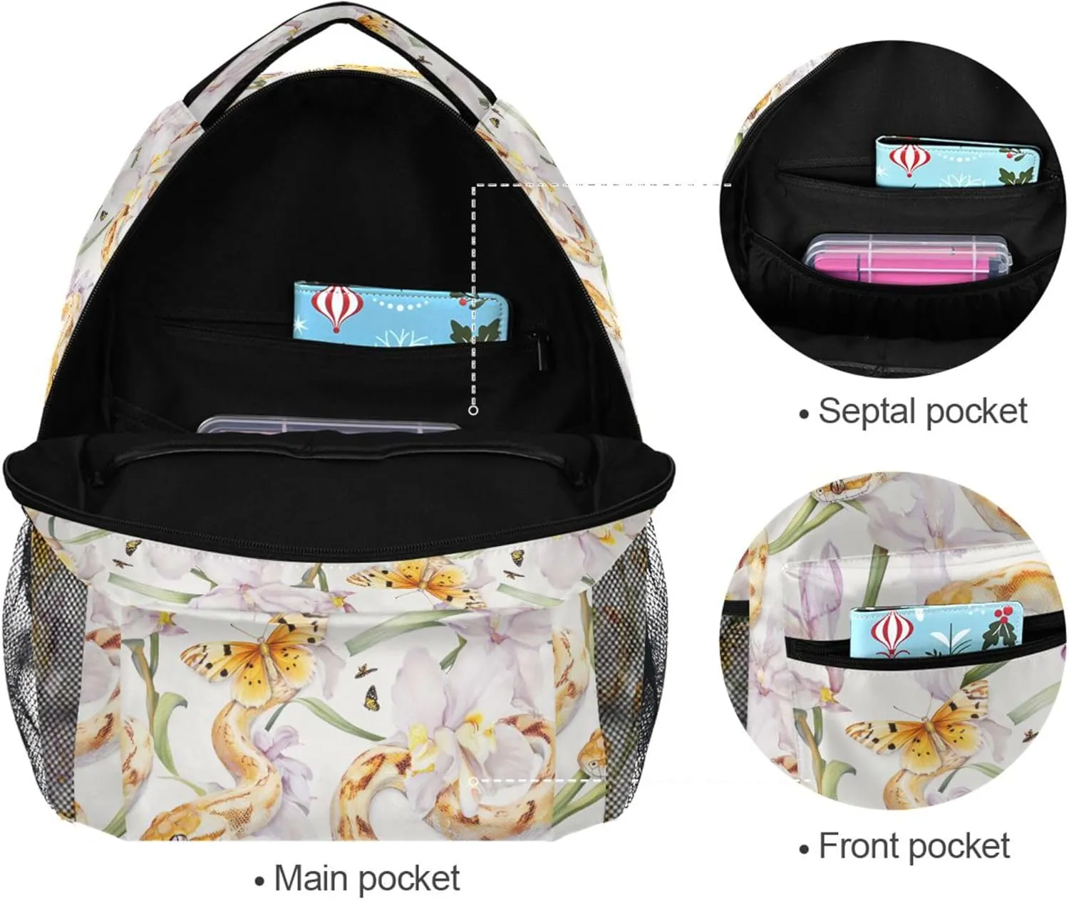 KLL Cute Backpack for Teenager Waterproof Carry On Backpacks with Chest Strap for College Work Aesthetic Corn Snake Reptile White