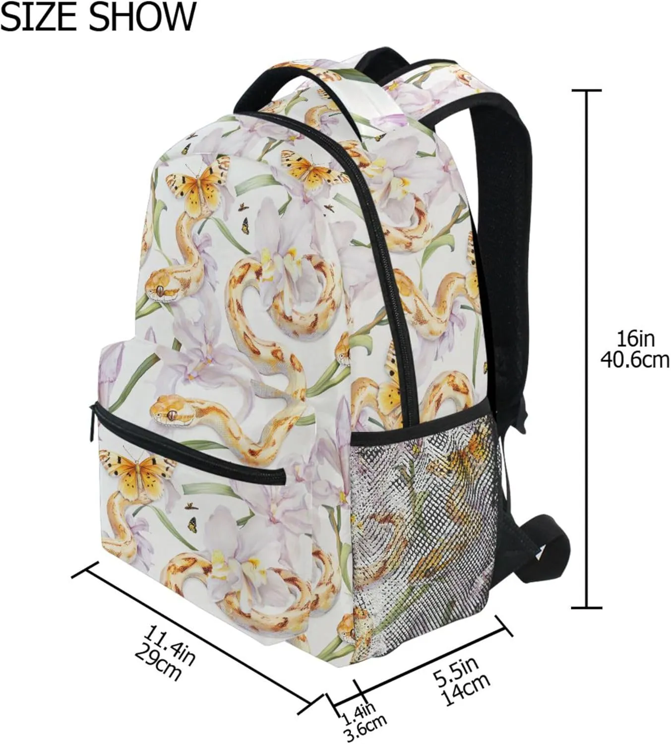 KLL Cute Backpack for Teenager Waterproof Carry On Backpacks with Chest Strap for College Work Aesthetic Corn Snake Reptile White
