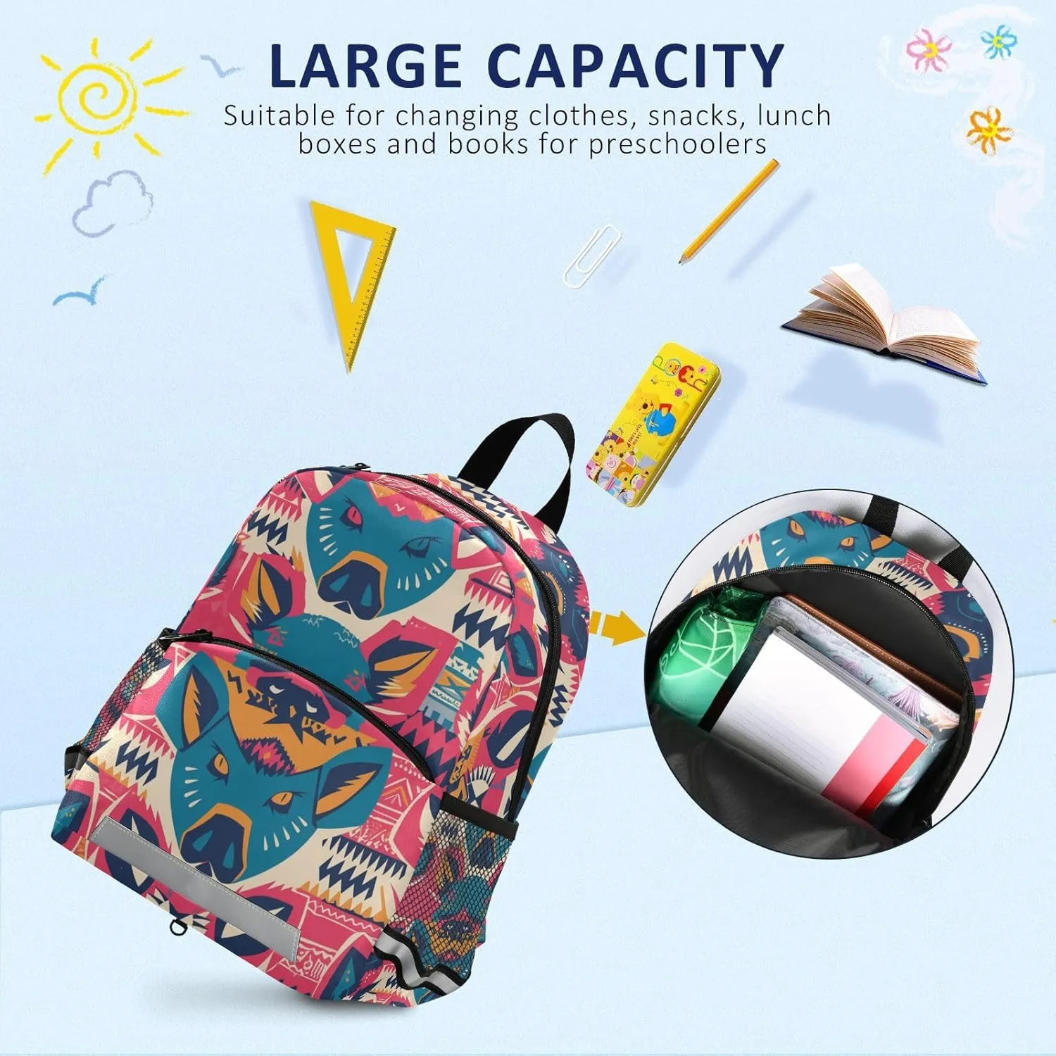 KLL Toddler Backpacks Mini Waterproof School Bag Travel Outdoor Daypack, Hand Drawn Cute Pig Heads