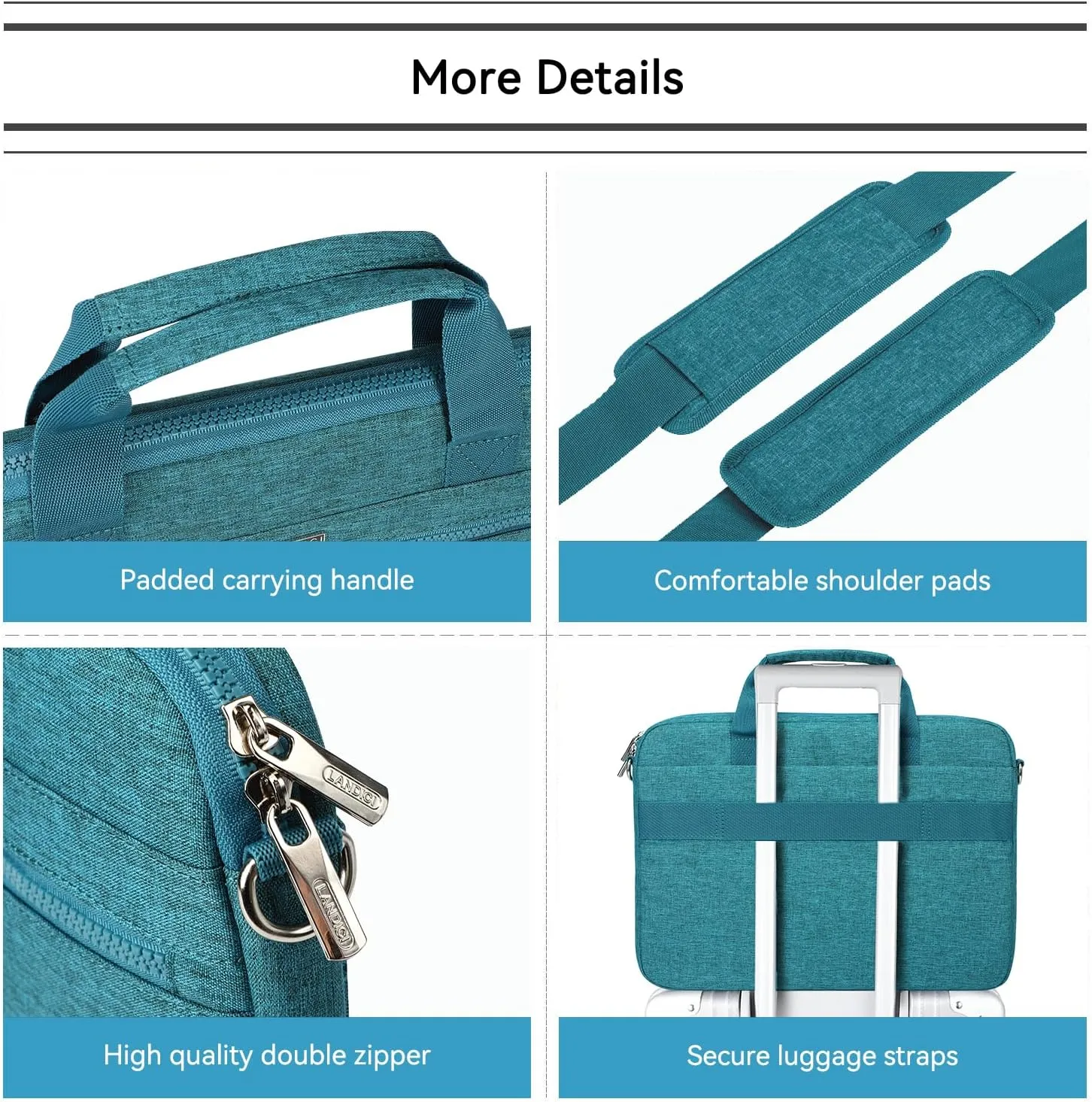LANDICI 360° Protective Laptop Bag Case 14-15 Inch with Shoulder Strap & Handle, Waterproof Computer Sleeve Cover for MacBook Air/Pro 15, Chromebook 14, Slim Briefcase for Women, Lake Blue