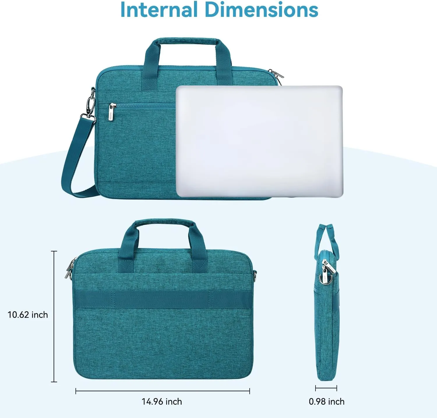 LANDICI 360° Protective Laptop Bag Case 14-15 Inch with Shoulder Strap & Handle, Waterproof Computer Sleeve Cover for MacBook Air/Pro 15, Chromebook 14, Slim Briefcase for Women, Lake Blue