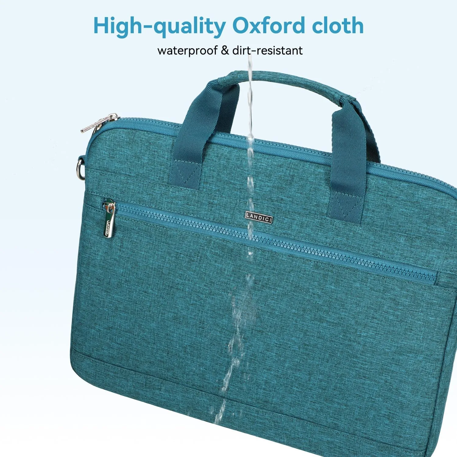 LANDICI 360° Protective Laptop Bag Case 14-15 Inch with Shoulder Strap & Handle, Waterproof Computer Sleeve Cover for MacBook Air/Pro 15, Chromebook 14, Slim Briefcase for Women, Lake Blue