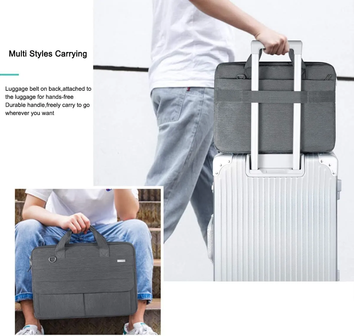 LANDICI Laptop Bag Carrying Case 15.6 Inch with Shoulder Strap, Slim Waterproof Computer Sleeve Cover Compatible with MacBook Pro 15/16, 15-16 Inch HP Acer Dell Lenovo ASUS Laptop, Grey