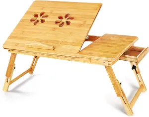 Lap Desk, Bamboo Laptop Desk, Adjustable Portable Breakfast Serving Bed Tray with USB Cooling Fan, Foldable Laptop Table Laptop Lap Stand for Bed & Sofa Fits up to 15.6 inch