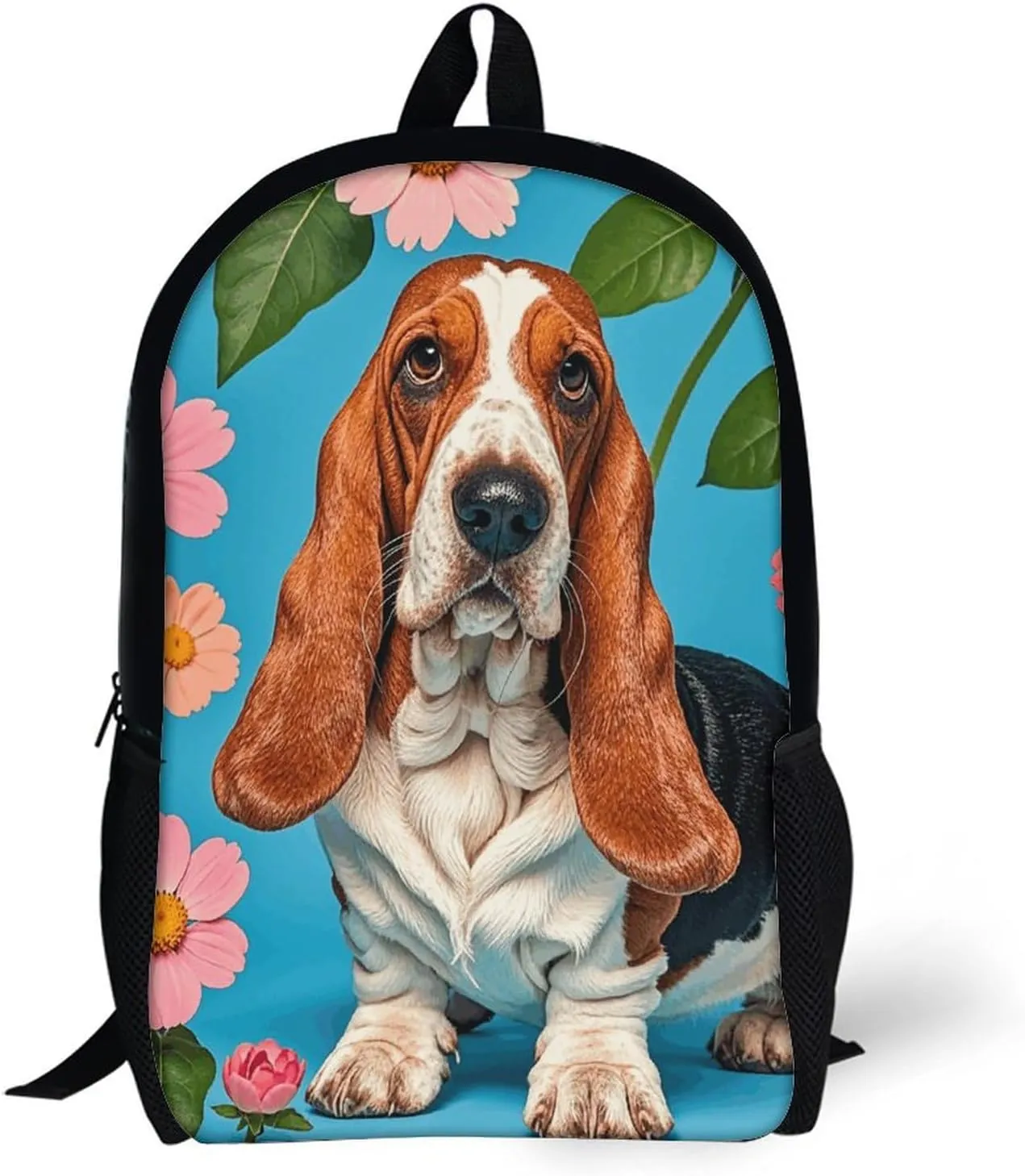 Laptop Backpack for Men Women Daypack Sweet Basset Hound Florals Computer Bag Travel Backpacks Laptop Bag