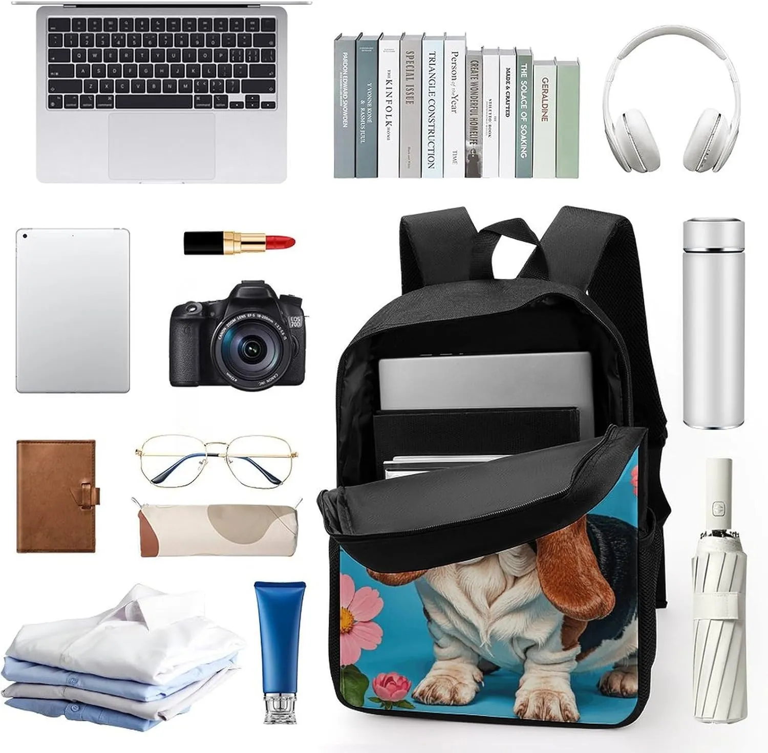Laptop Backpack for Men Women Daypack Sweet Basset Hound Florals Computer Bag Travel Backpacks Laptop Bag