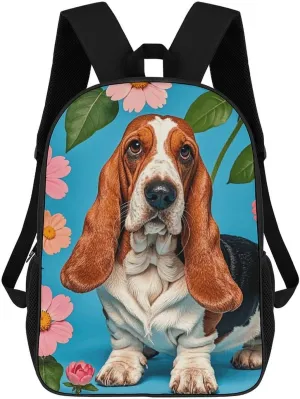 Laptop Backpack for Men Women Daypack Sweet Basset Hound Florals Computer Bag Travel Backpacks Laptop Bag