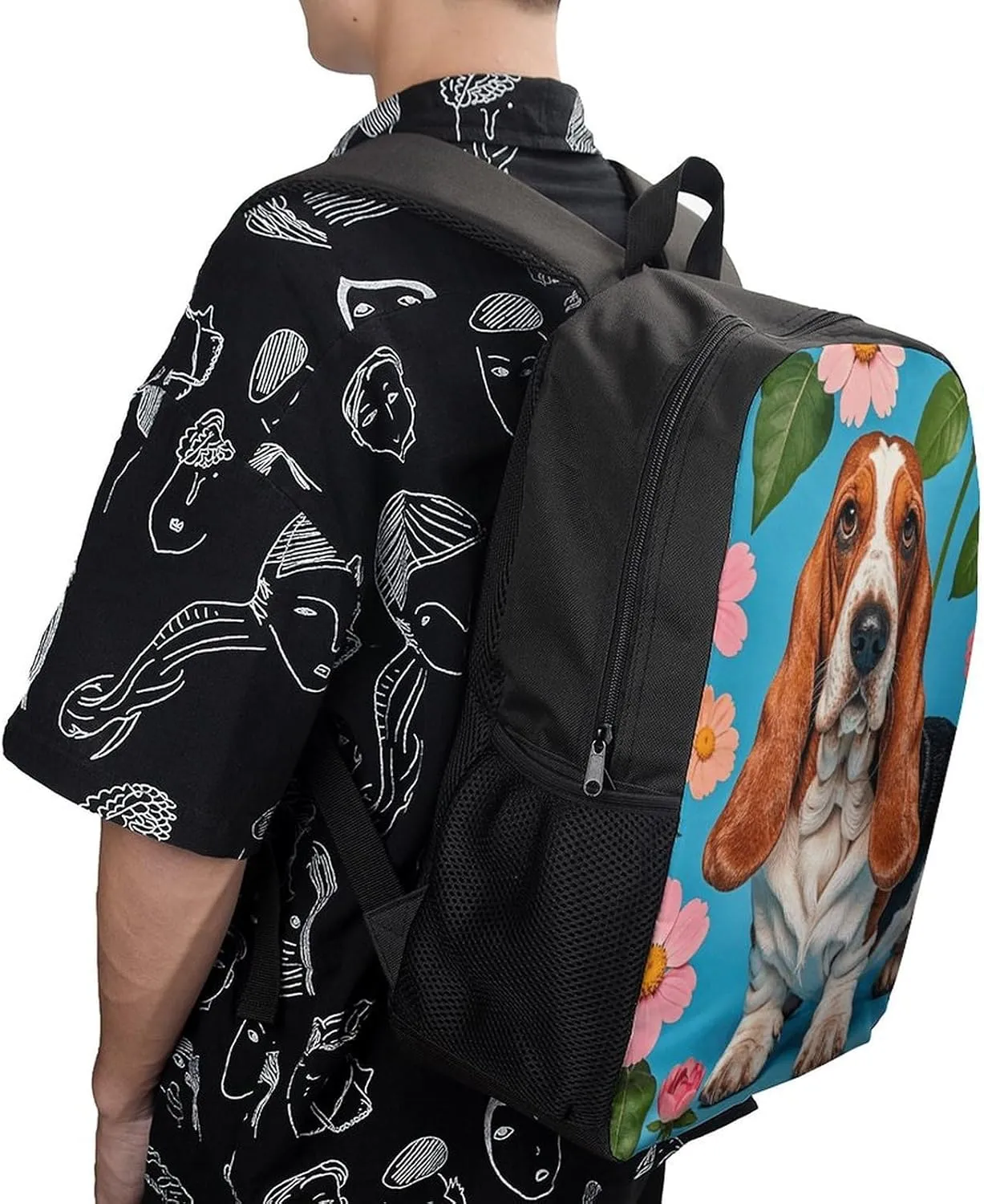Laptop Backpack for Men Women Daypack Sweet Basset Hound Florals Computer Bag Travel Backpacks Laptop Bag