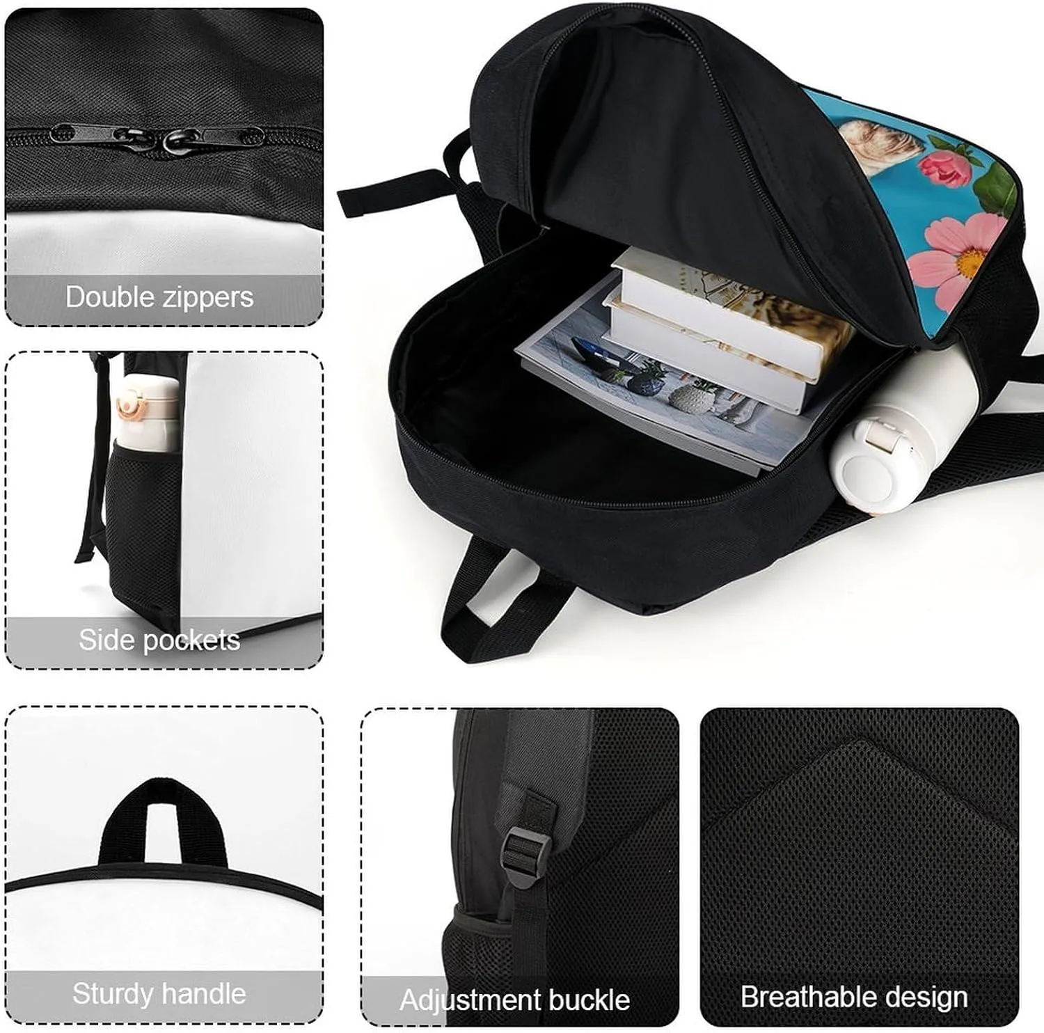 Laptop Backpack for Men Women Daypack Sweet Basset Hound Florals Computer Bag Travel Backpacks Laptop Bag