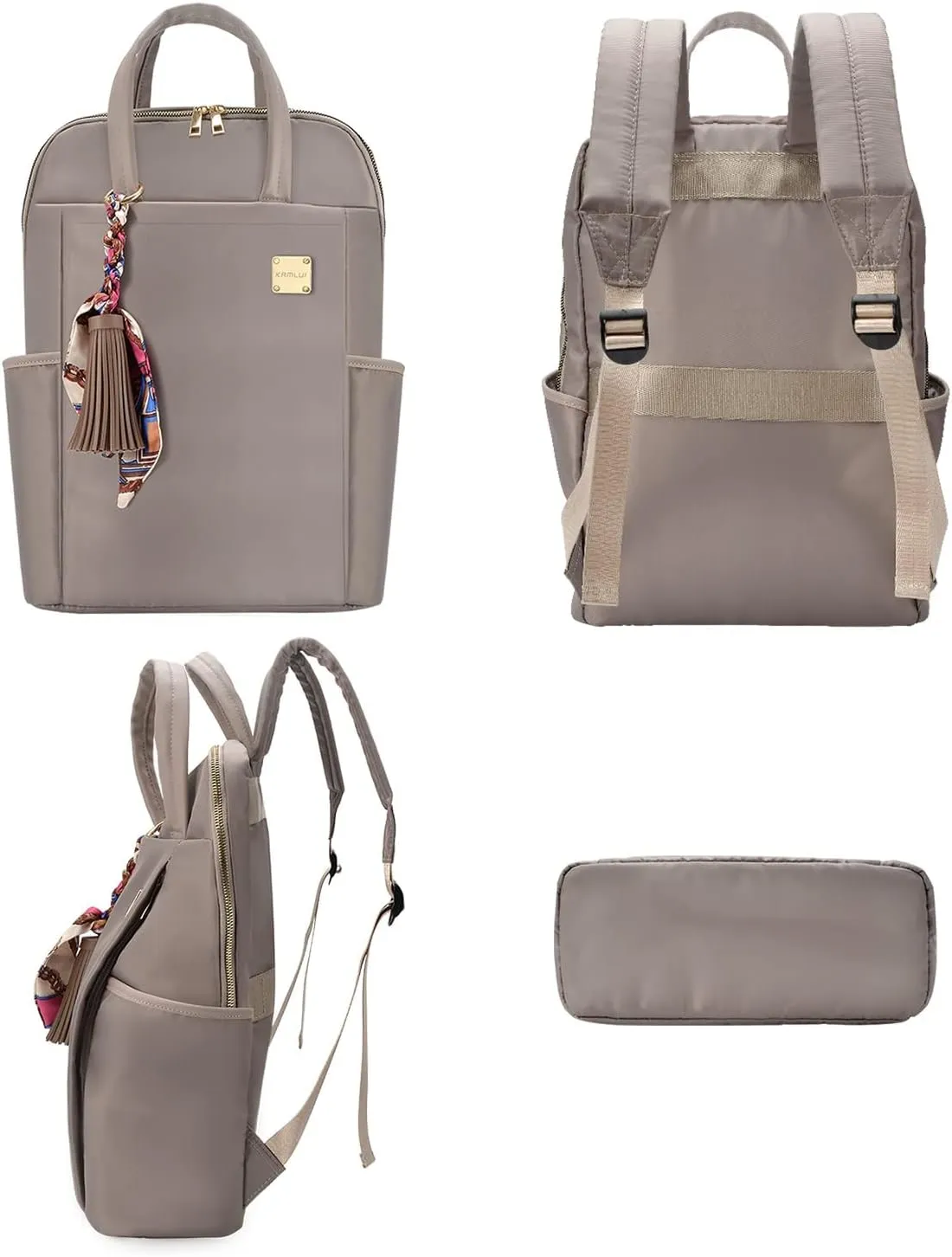 Laptop Backpack for Women 15.6-Inch Slim - Computer Case Laptop Bag Travel Casual Daypack Satchel Business Weekender Fashion Nylon (Khaki)