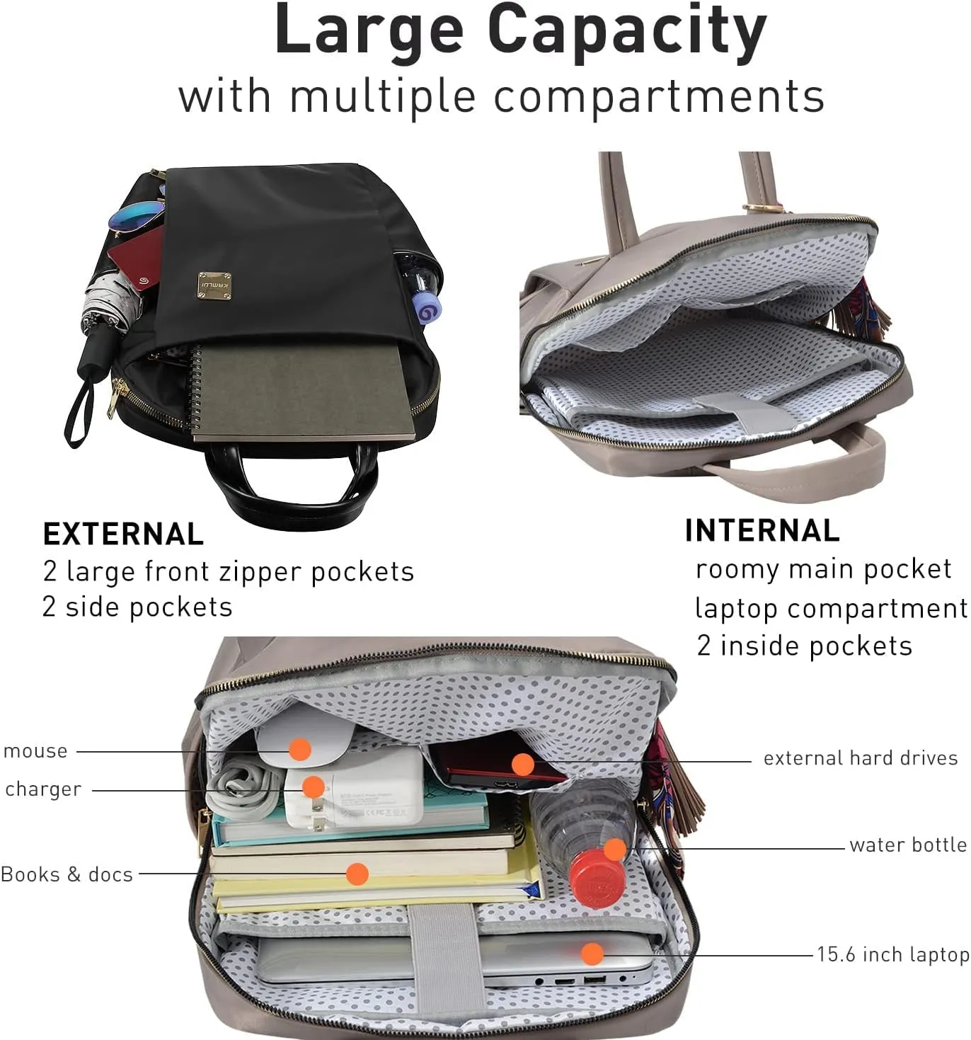 Laptop Backpack for Women 15.6-Inch Slim - Computer Case Laptop Bag Travel Casual Daypack Satchel Business Weekender Fashion Nylon (Khaki)