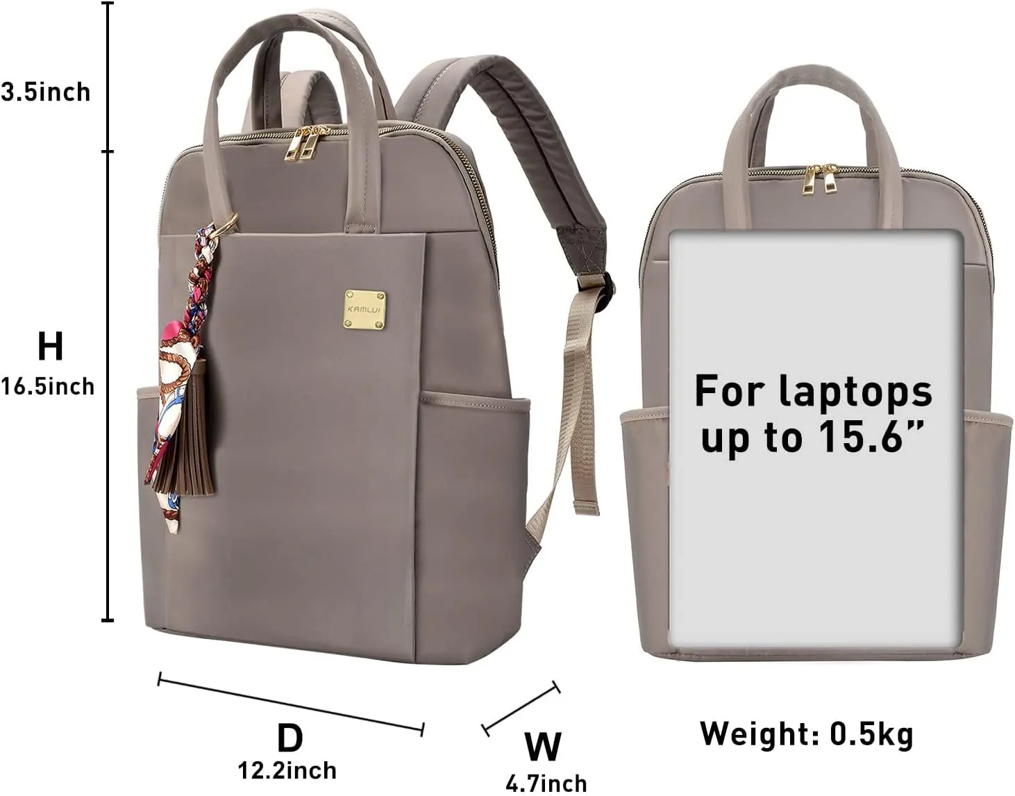 Laptop Backpack for Women 15.6-Inch Slim - Computer Case Laptop Bag Travel Casual Daypack Satchel Business Weekender Fashion Nylon (Khaki)