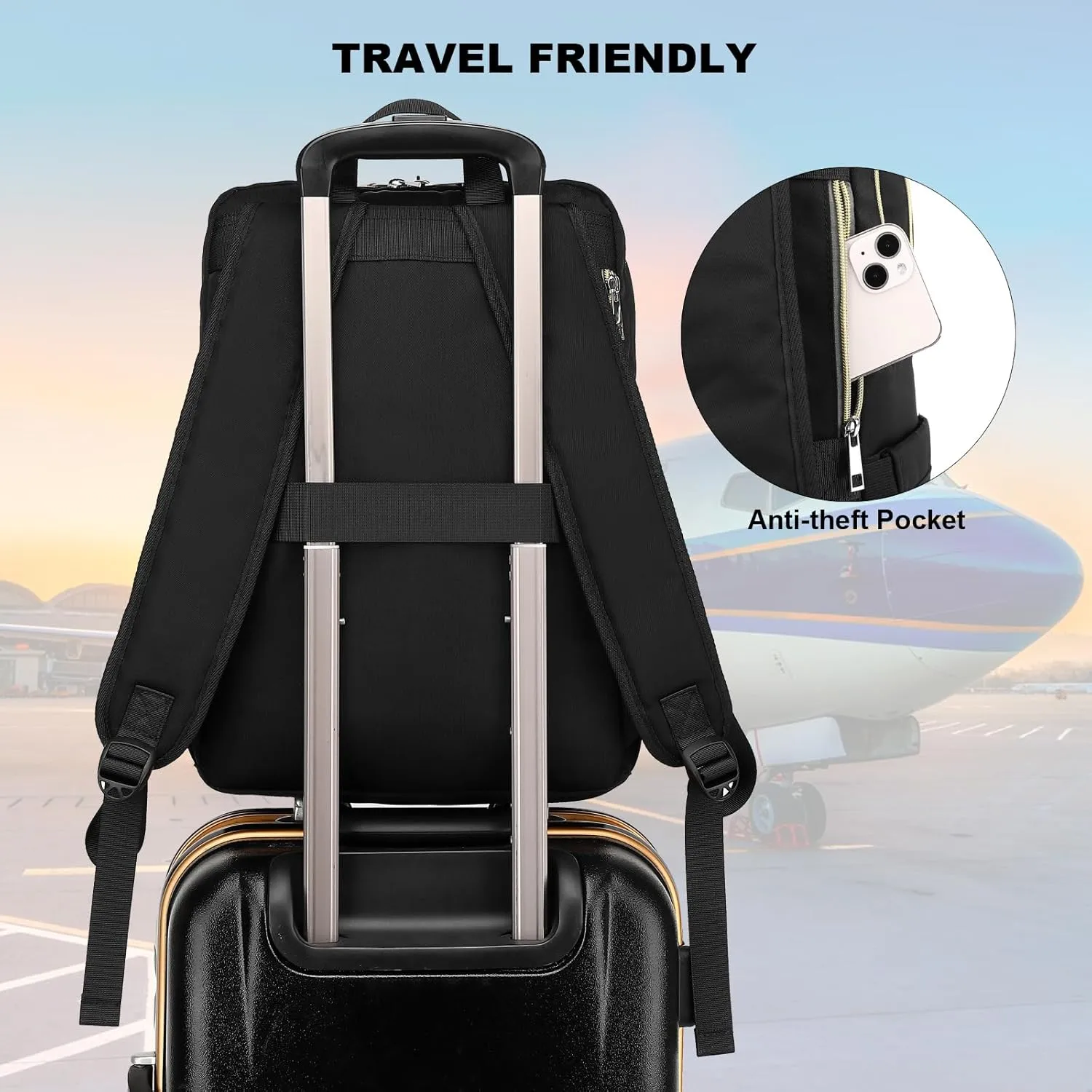 Laptop Backpack for Women Girls School Work Business Travel Computer Backpacks College Bookbag Fit 15.6 Inch Notebook (Black)