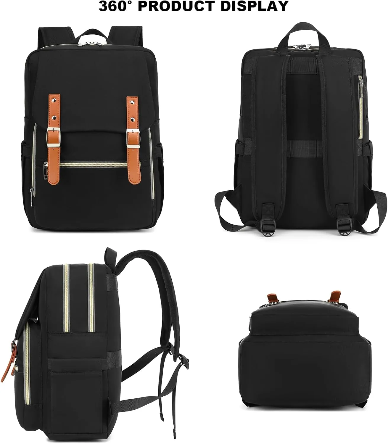 Laptop Backpack for Women Girls School Work Business Travel Computer Backpacks College Bookbag Fit 15.6 Inch Notebook (Black)