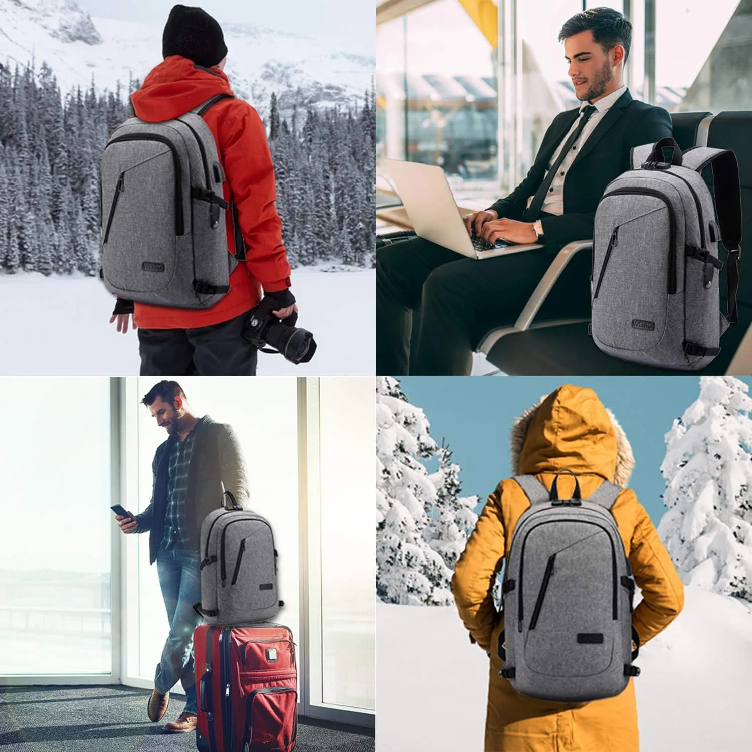 Laptop Backpack,Business Travel Anti Theft Backpack for Men Women with USB Charging Port,Slim Durable Water Resistant Computer Backpack Fits 15.6 Inch Laptop Notebook,Grey