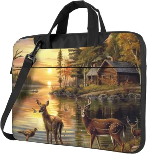 Laptop Bag for Women & Men, Plum Deer Elk On The Riverbank Laptop Carrying Case Laptop Sleeve Water Resistant Computer Case Messenger Shoulder Bag for 14 Inch Laptop Briefcase