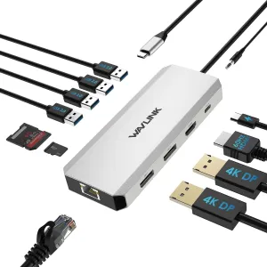 Laptop Docking Station,12 in 1 Triple Display USB C Hub for Windows with Dual DP, HDMI, 100W PD Charger, Gigabit Ethernet, USB3.0/2.0 Ports, SD/TF Card Reader, Mic/Audio for Lenovo HP Dell