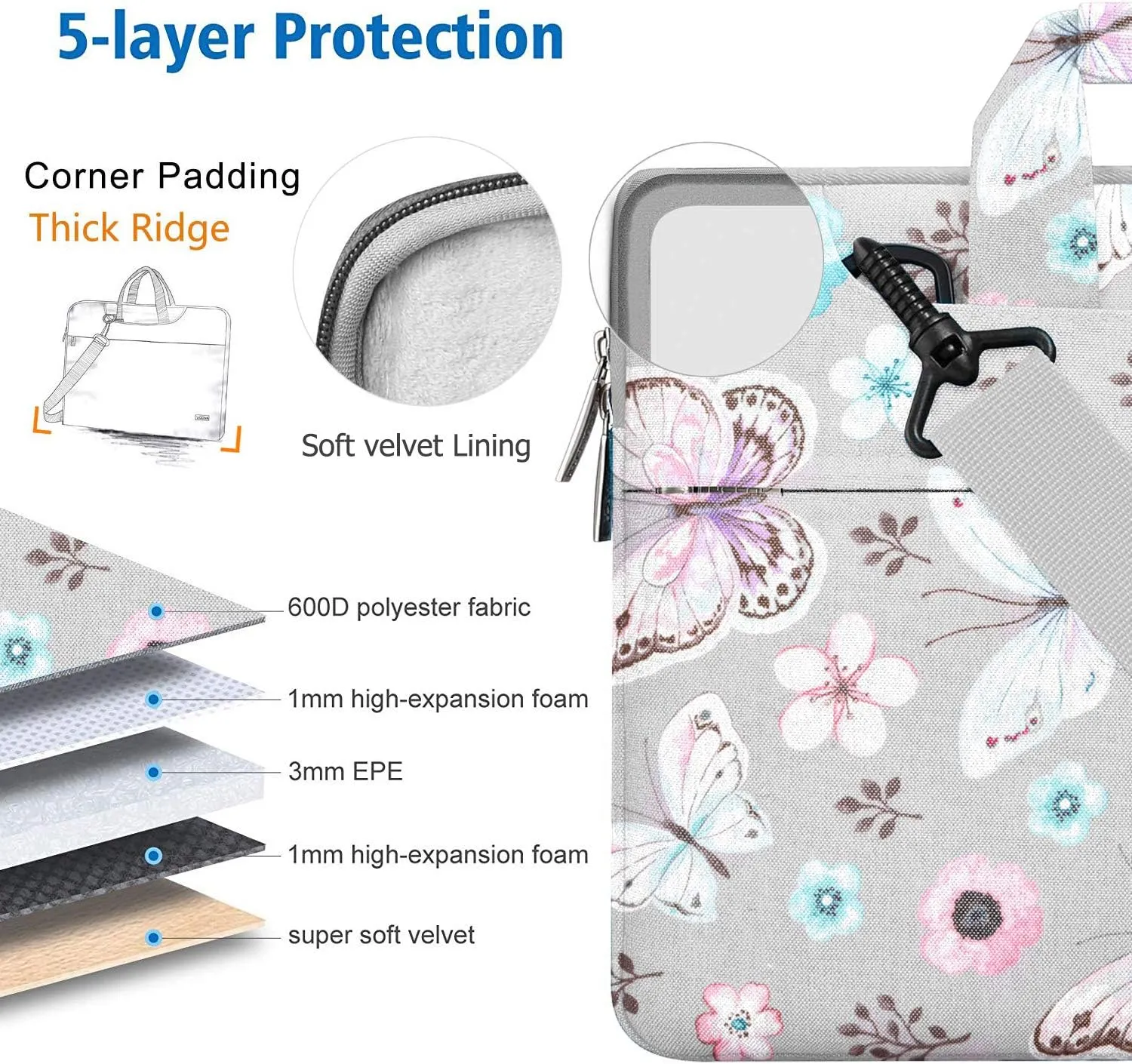 Laptop Shoulder Bag 13 13.3 14 Inch Case Compatible with MacBook Pro 14 2025-2021 M4/M3/M2/M1, Mac Air/pro 13-13.3 Inch and Most Popular 13-14 Notebooks,Spill-Resistant Briefcase,Butterfly