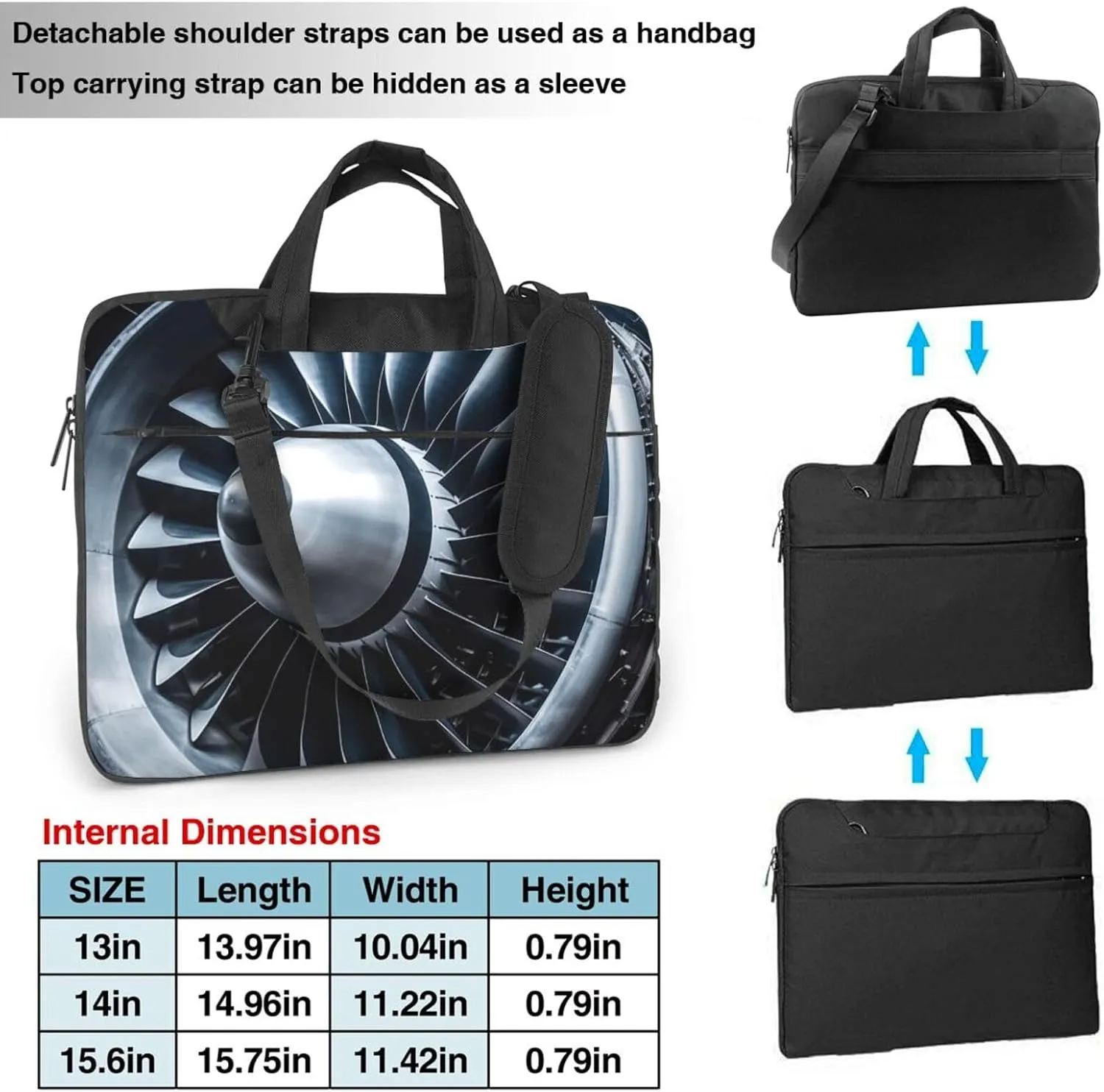 Laptop Sleeve Bag Shockproof Notebook Case Jet Engine Computer Carrying Case with Shoulder Strap