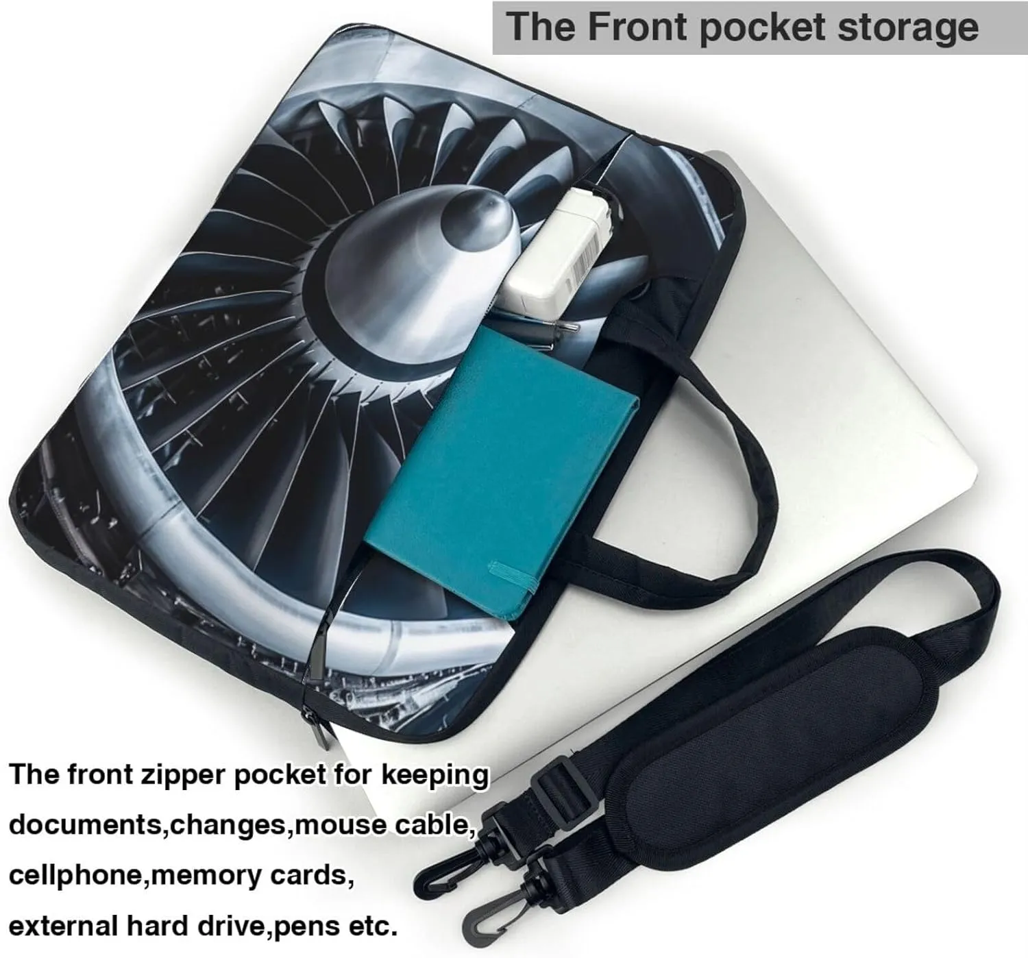 Laptop Sleeve Bag Shockproof Notebook Case Jet Engine Computer Carrying Case with Shoulder Strap
