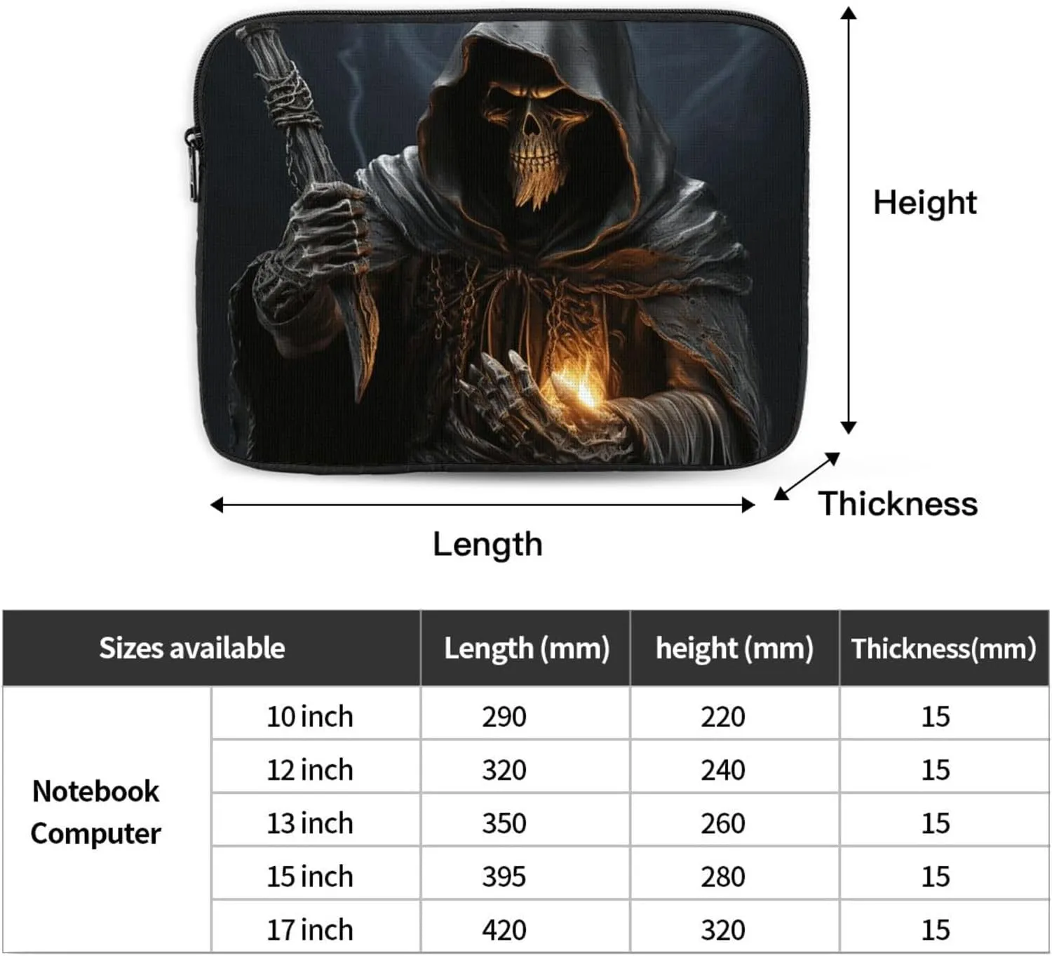 Laptop Sleeve Case 13 inch Shockproof Protective Notebook Case Grim-Reaper Laptop Bag Traveling Computer Cover