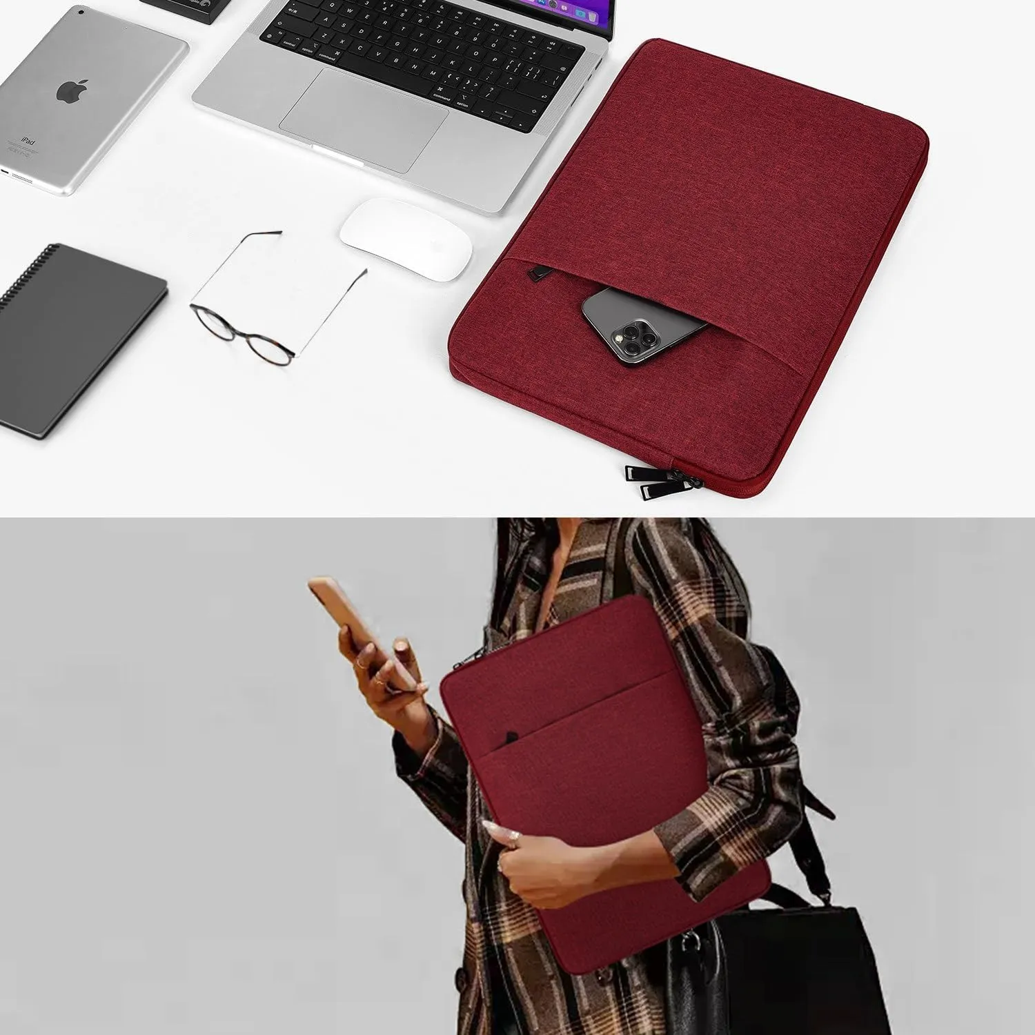 Laptop Sleeve Case 15.6 16.1 inch Computer Bag for HP Dell Lenovo Acer ASUS 15.6 16 inch Notebook, Water-Resistant Laptop Carrying Bag Cover Briefcase Handbag with Accessory Pocket -Wine Red
