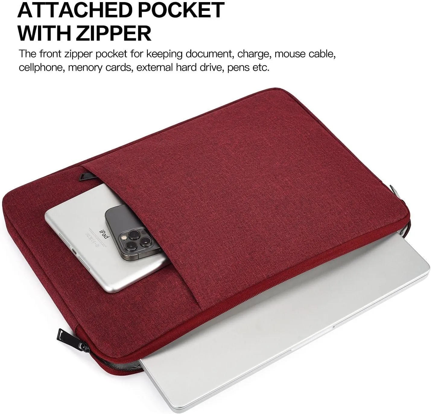 Laptop Sleeve Case 15.6 16.1 inch Computer Bag for HP Dell Lenovo Acer ASUS 15.6 16 inch Notebook, Water-Resistant Laptop Carrying Bag Cover Briefcase Handbag with Accessory Pocket -Wine Red