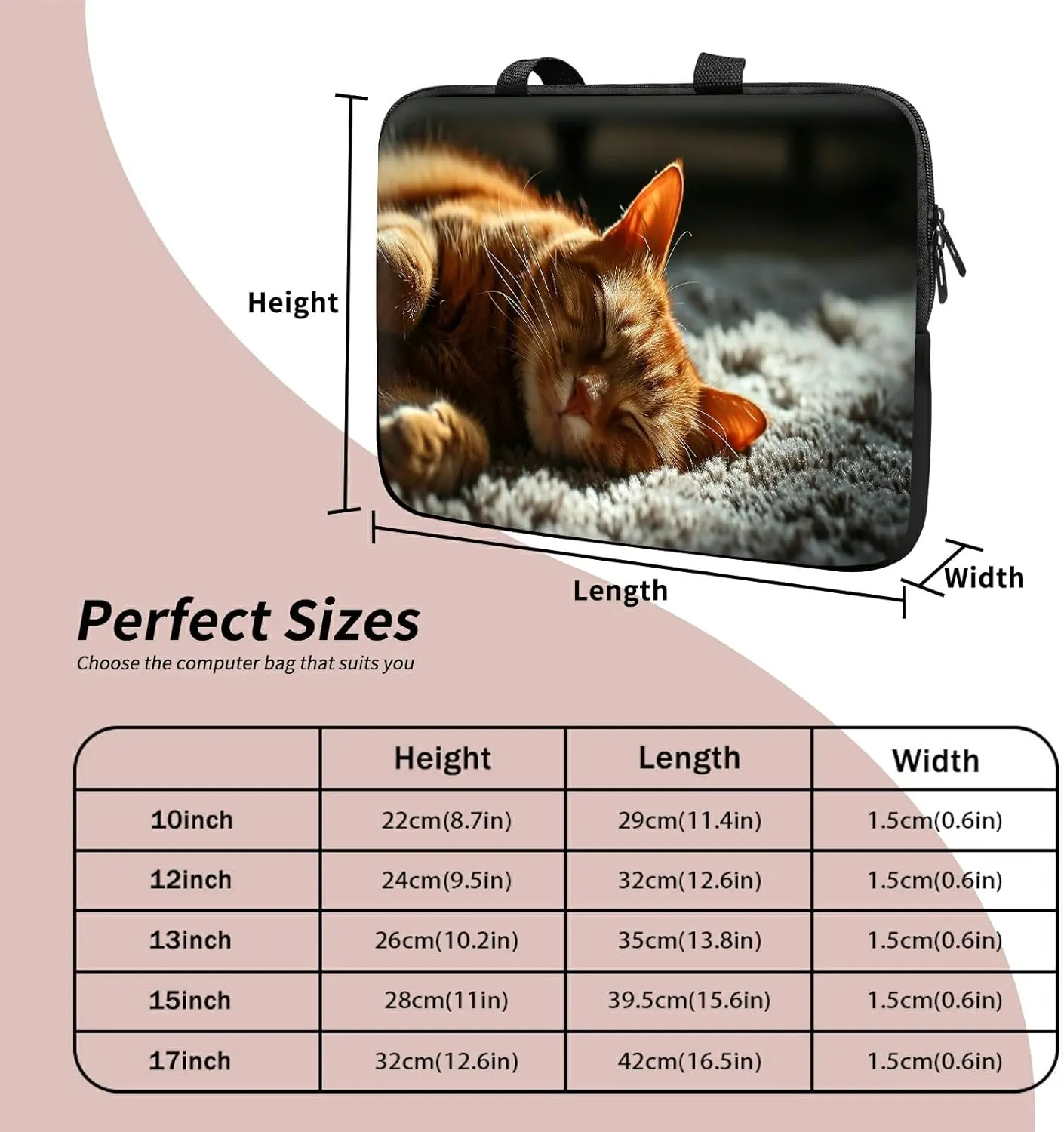 Laptop Sleeve Case Bag 15 inch, Sleep Cat Slim Carrying Case Durable Handbag Travel Laptop Bag for 15 inch MacBook Air M3/M2/15 Pro/Surface Laptop 7/6/5/4/3/ Dell XPS 15 Plus
