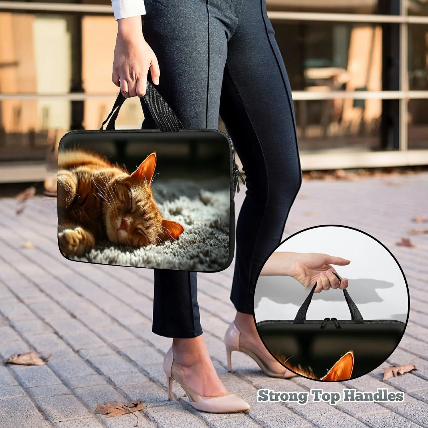 Laptop Sleeve Case Bag 15 inch, Sleep Cat Slim Carrying Case Durable Handbag Travel Laptop Bag for 15 inch MacBook Air M3/M2/15 Pro/Surface Laptop 7/6/5/4/3/ Dell XPS 15 Plus