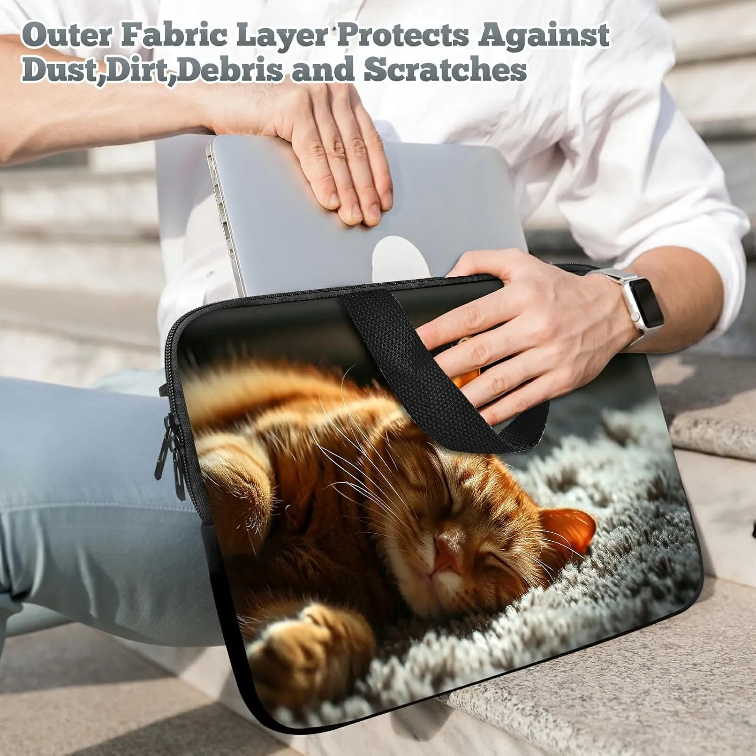 Laptop Sleeve Case Bag 15 inch, Sleep Cat Slim Carrying Case Durable Handbag Travel Laptop Bag for 15 inch MacBook Air M3/M2/15 Pro/Surface Laptop 7/6/5/4/3/ Dell XPS 15 Plus