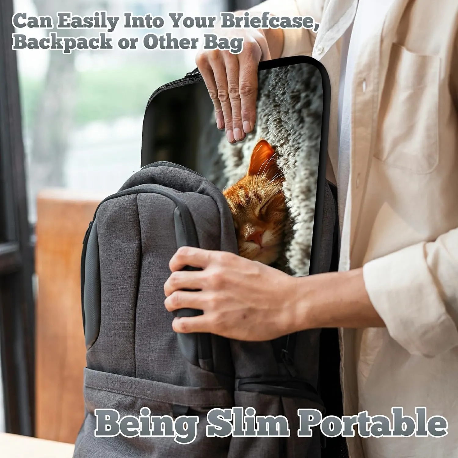 Laptop Sleeve Case Bag 15 inch, Sleep Cat Slim Carrying Case Durable Handbag Travel Laptop Bag for 15 inch MacBook Air M3/M2/15 Pro/Surface Laptop 7/6/5/4/3/ Dell XPS 15 Plus