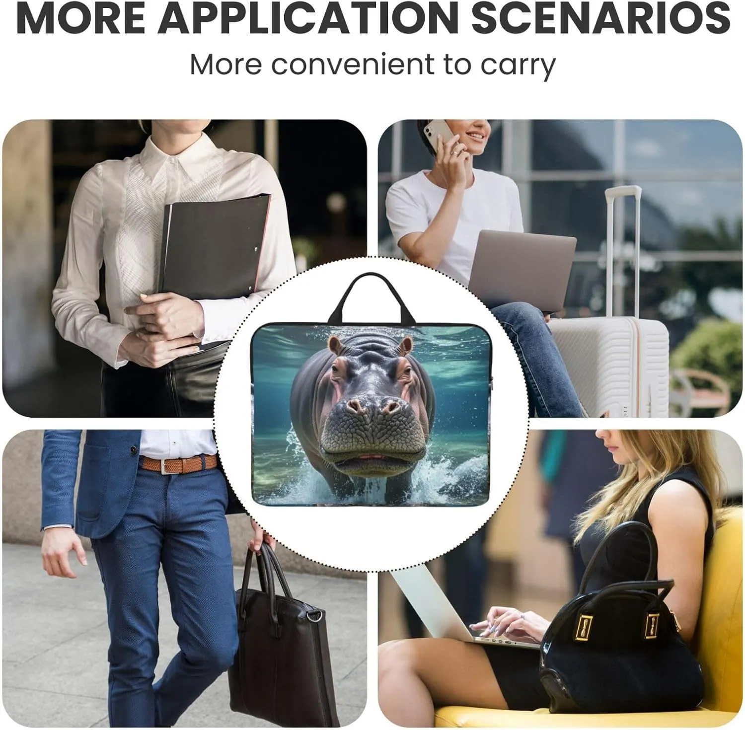 Laptop Sleeve Case One Size Shockproof Protective Notebook Case Diving Hippo Laptop Bag Traveling Computer Cover