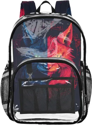 Large Clear Backpack PVC Transparent Bookbag Heavy Duty Cat Hostility Casual Daypack Work School for Women Men