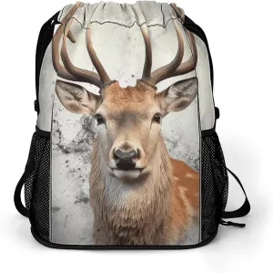 Large Sports Drawstring Backpack Animal Deer Printed with Dry-Wet Separation | Digital Print Gym Sack | Waterproof Fabric | Shoe Compartment & PVC Pocket | Hydration Mesh for Fitness, Travel, Work