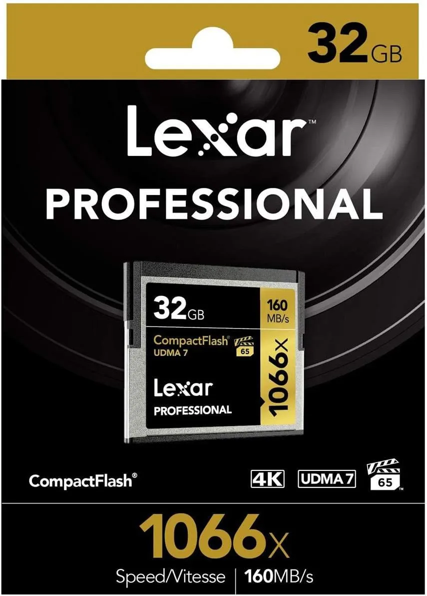 Lexar Professional 1066x 32GB CompactFlash Card, Up to 160MB/s Read, for Professional Photographer, Videographer, Enthusiast (LCF32GCRBNA1066)
