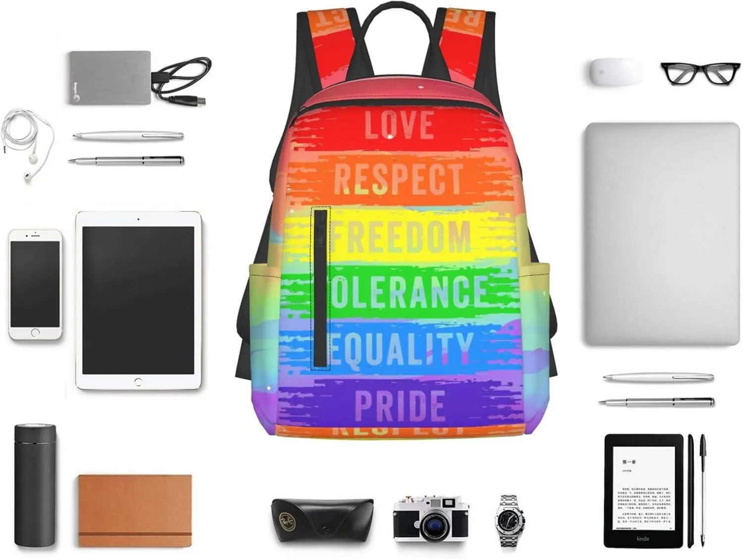 LGBT Gay Love Respect Freedom Tolerange Equality Pride Travel Laptop Backpack Casual Backpacks Double Shoulder Daypack Notebook Rucksack Work Bags Sports Bag for Gym Hiking Camping Beach