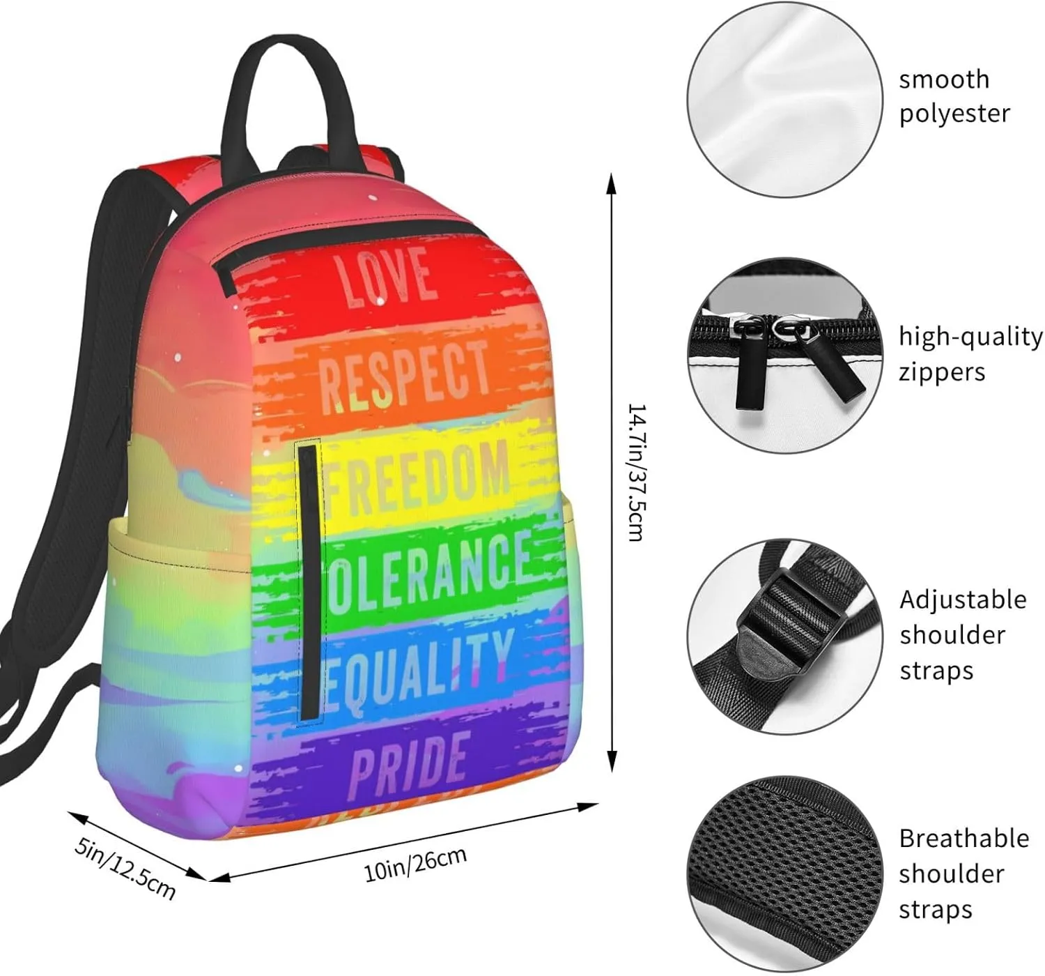 LGBT Gay Love Respect Freedom Tolerange Equality Pride Travel Laptop Backpack Casual Backpacks Double Shoulder Daypack Notebook Rucksack Work Bags Sports Bag for Gym Hiking Camping Beach