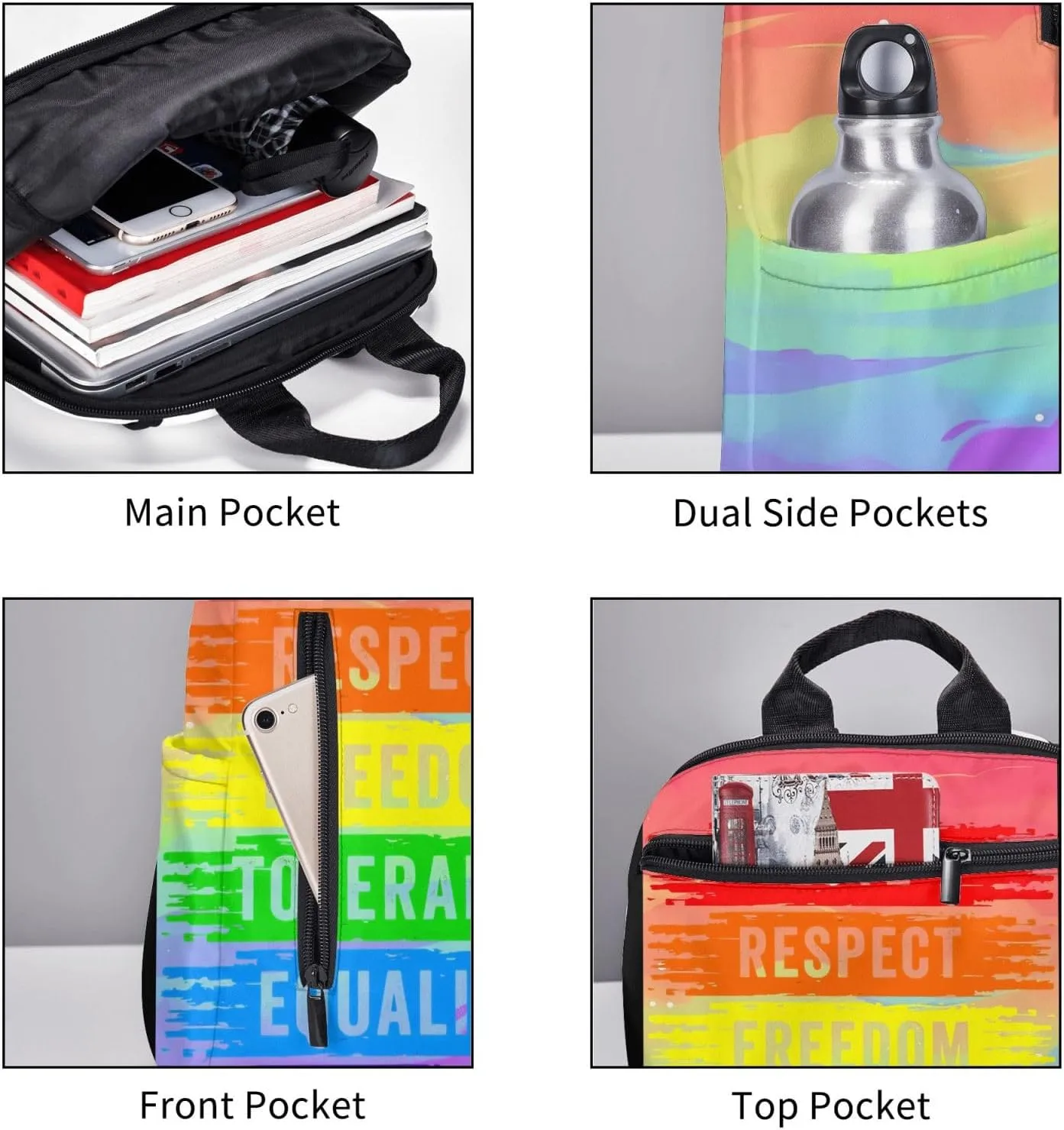 LGBT Gay Love Respect Freedom Tolerange Equality Pride Travel Laptop Backpack Casual Backpacks Double Shoulder Daypack Notebook Rucksack Work Bags Sports Bag for Gym Hiking Camping Beach