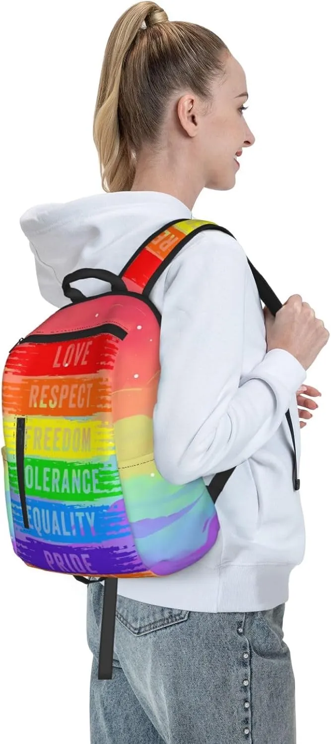 LGBT Gay Love Respect Freedom Tolerange Equality Pride Travel Laptop Backpack Casual Backpacks Double Shoulder Daypack Notebook Rucksack Work Bags Sports Bag for Gym Hiking Camping Beach