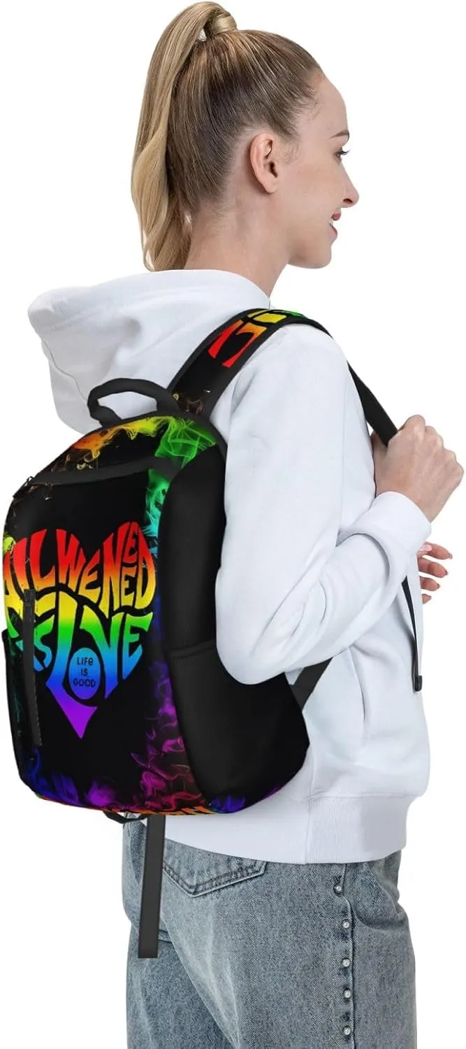 LGBT Rainbow All We Need Is Love Life is Soo Good Travel Laptop Backpack Casual Backpacks Double Shoulder Daypack Notebook Rucksack Work Bags Sports Bag for Hiking Camping Beach