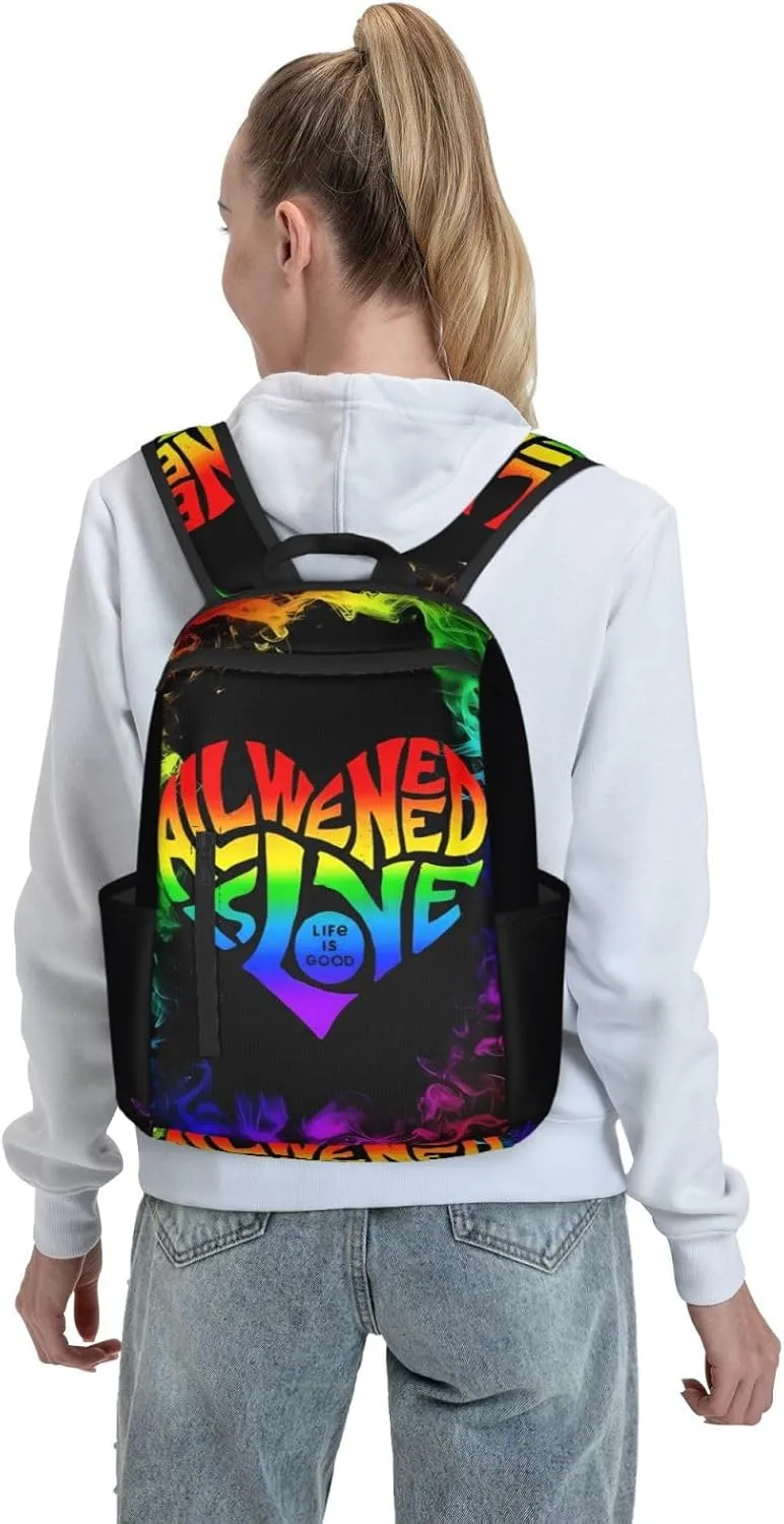 LGBT Rainbow All We Need Is Love Life is Soo Good Travel Laptop Backpack Casual Backpacks Double Shoulder Daypack Notebook Rucksack Work Bags Sports Bag for Hiking Camping Beach