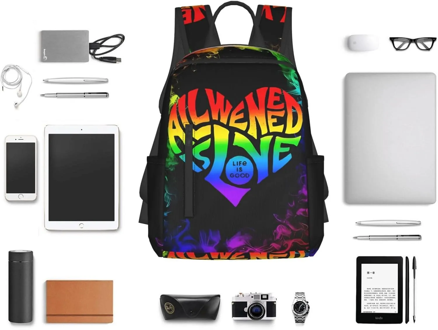 LGBT Rainbow All We Need Is Love Life is Soo Good Travel Laptop Backpack Casual Backpacks Double Shoulder Daypack Notebook Rucksack Work Bags Sports Bag for Hiking Camping Beach