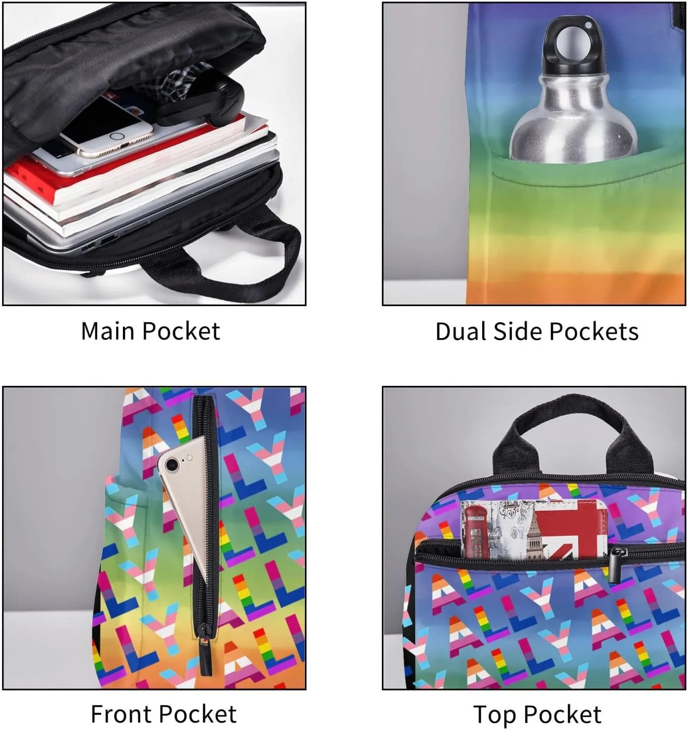 LGBT Rainbow Gay Pride Ally Travel Laptop Backpack Casual Backpacks Double Shoulder Daypack Notebook Rucksack Work Bags Sports Bag for Gym Hiking Camping Beach