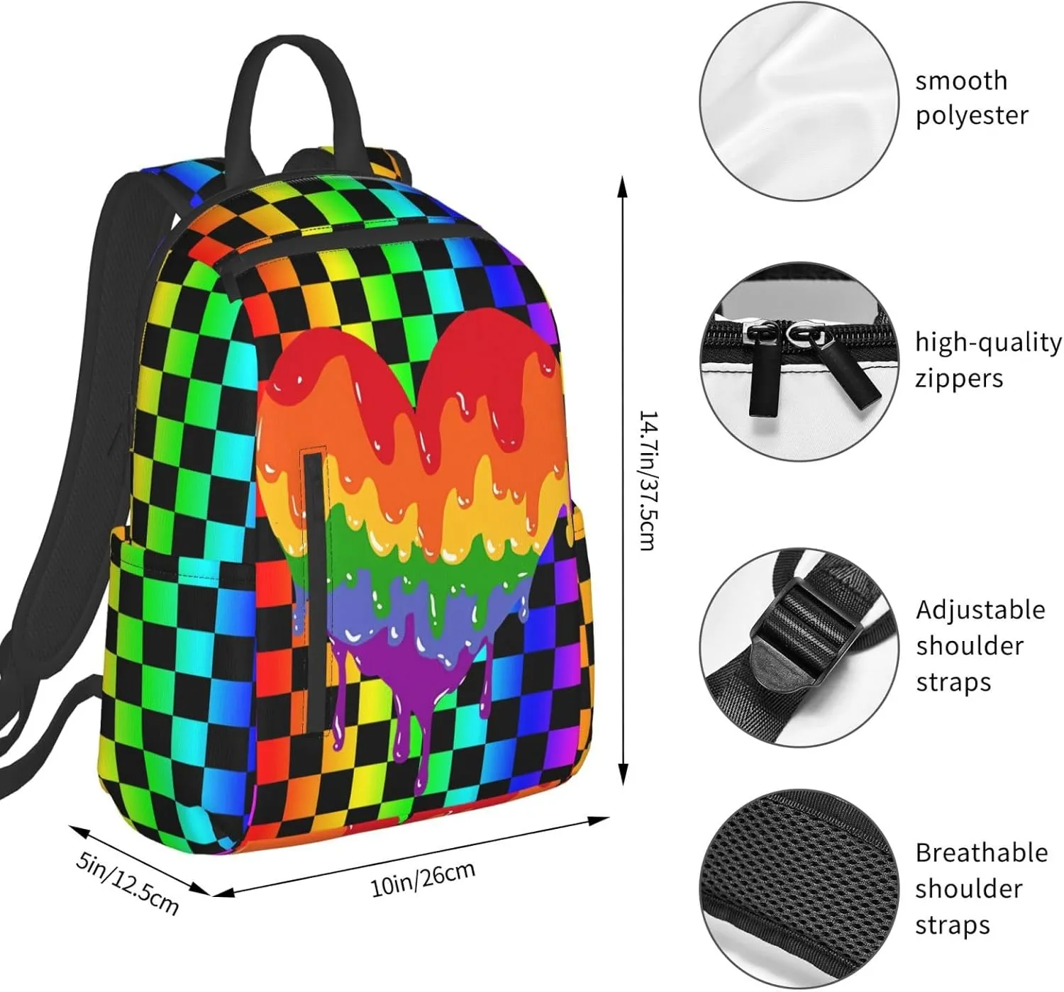 LGBT Rainbow Gay Pride Graffiti Love Heart Travel Laptop Backpack Casual Backpacks Double Shoulder Daypack Notebook Rucksack Work Bags Sports Bag for Hiking Camping Beach