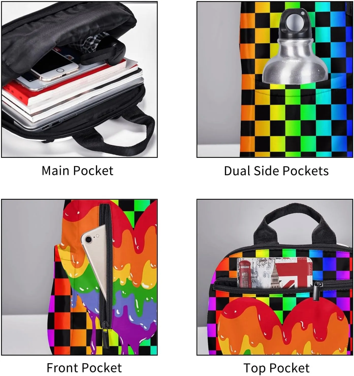 LGBT Rainbow Gay Pride Graffiti Love Heart Travel Laptop Backpack Casual Backpacks Double Shoulder Daypack Notebook Rucksack Work Bags Sports Bag for Hiking Camping Beach