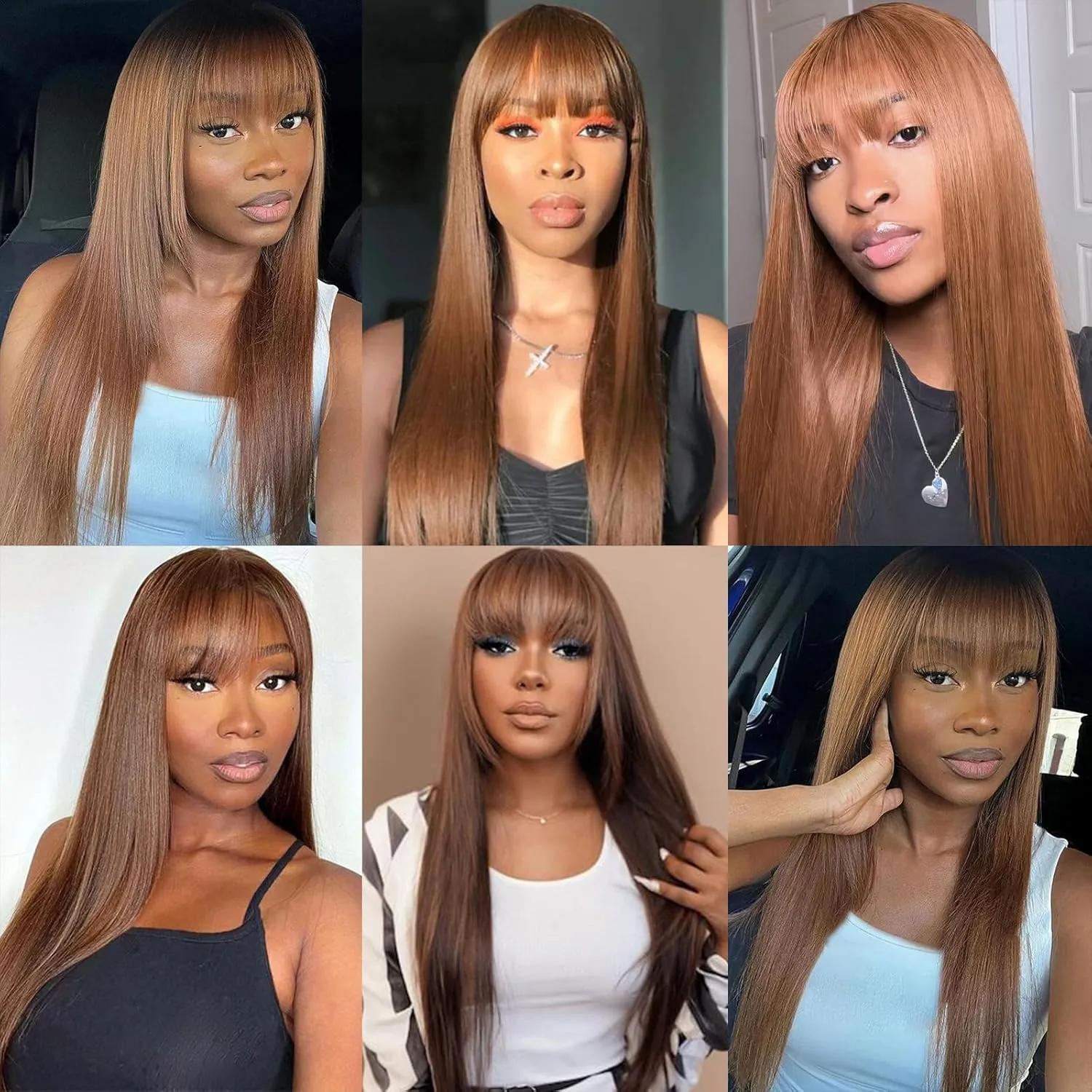 Light Chocolate Brown Wigs with Bangs Human Hair 2x4 Lace Closure Layered Wigs for Women Wear and Go Glueless Brown Straight Wig 100% Brazilian Human Hair Wigs with Bangs 180% Density 24 Inch