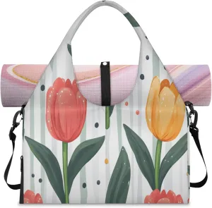 Light red tulip Women's Yoga Gym Bag - Adjustable shoulder strap with shoe compartment, large gym bag with multiple pockets for yoga mat, gym equipment and travel accessories