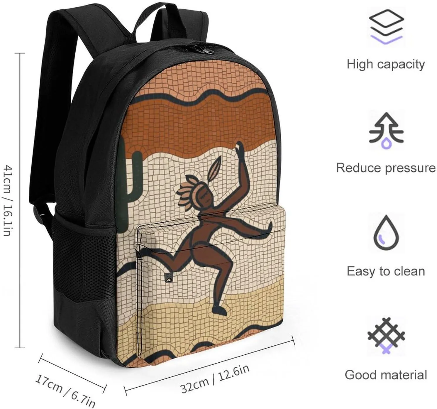 Lightweight Daypack for Camping Business Walking Cycling - Large Capacity Anti-Theft Multipurpose Bookbag, Kokopelli Southwest Desert Art Gym Outdoor Hiking Backpack
